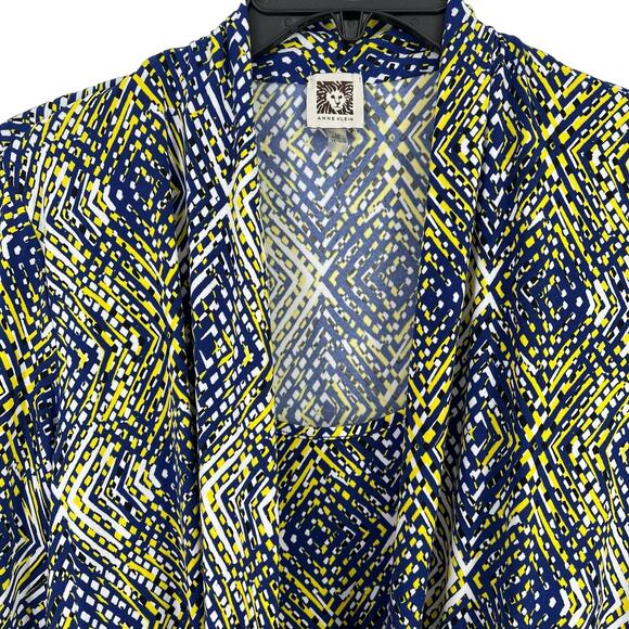Anne Klein Layered Look Drape Front Shirt Womens Size Medium Blue Yellow - Picture 3 of 6